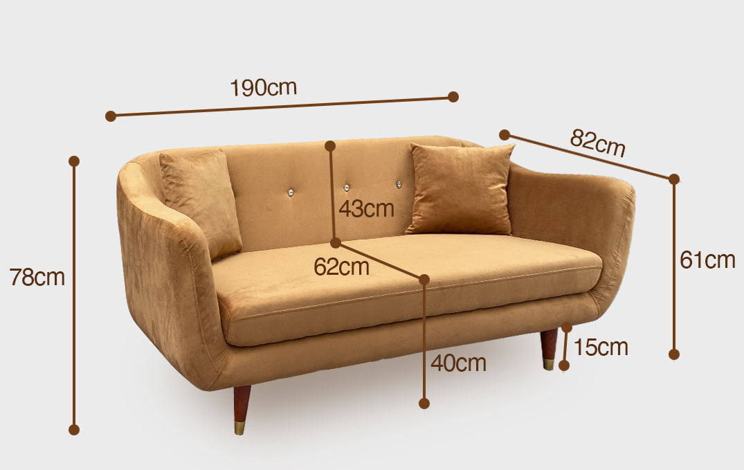 kích thước Sofa bọc nỉ phong cách Bắc Âu FS135