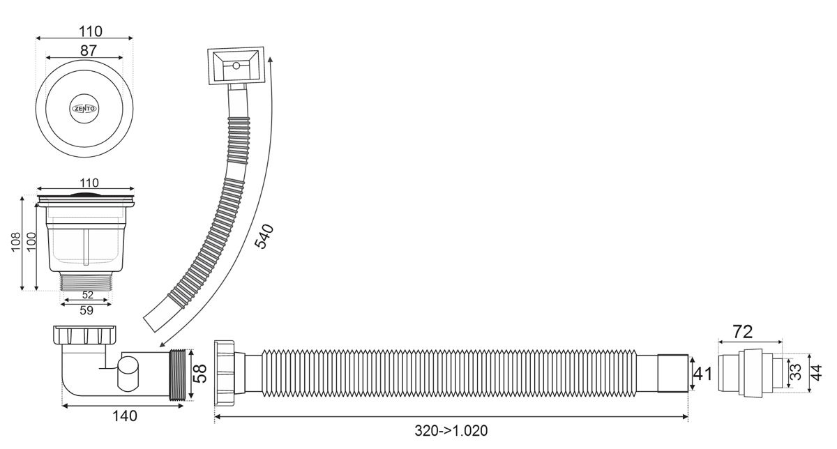 kích thước xi phông zp311