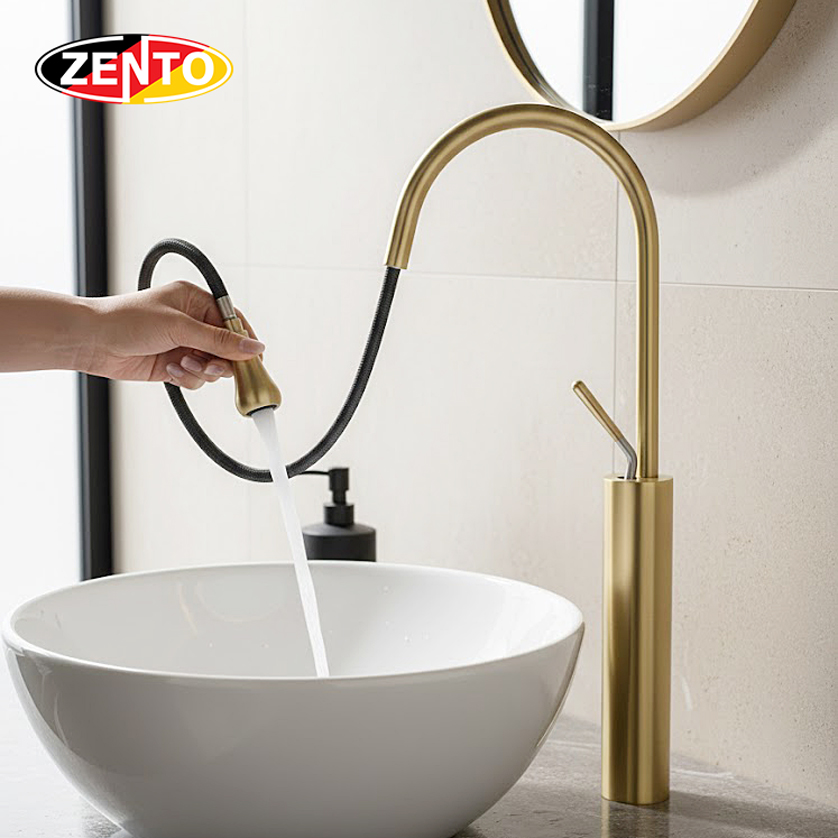 Vòi Lavabo dương bàn Art Water Drop Faucet SUS2188-Gold (dây rút)