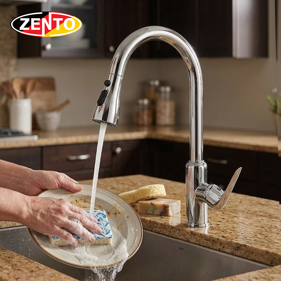 Vòi rửa chén bát nóng lạnh Pulldown Spray SUS5514 (Dây rút)