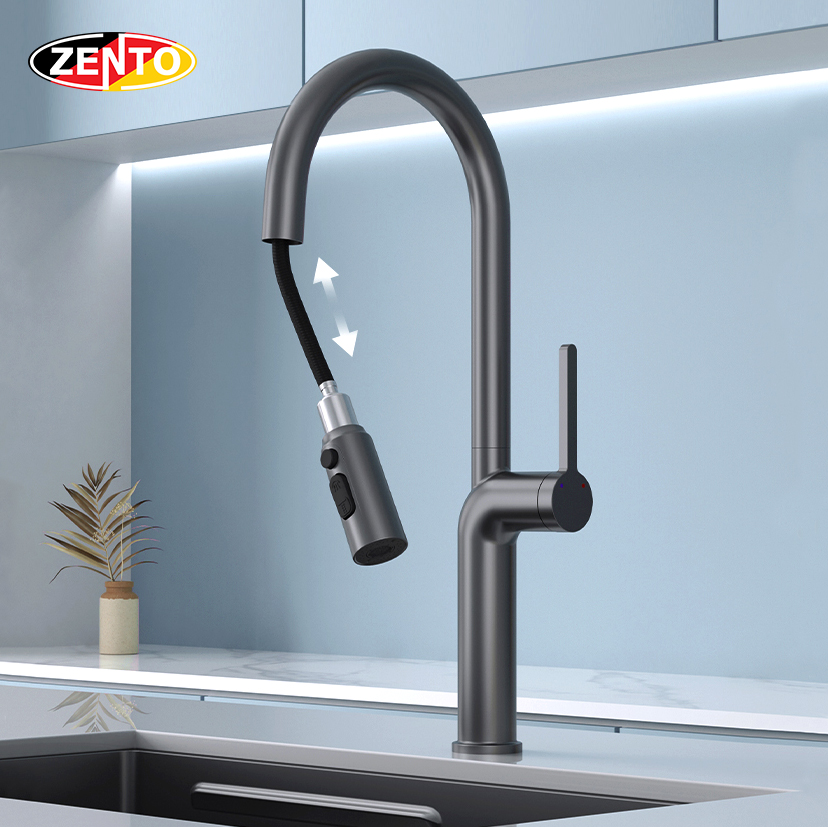 Vòi rửa chén bát nóng lạnh Pulldown Spray ZT5522-Gr (Dây rút) Vòi rửa chén bát nóng lạnh Pulldown Spray ZT5522-Gr (Dây rút)
