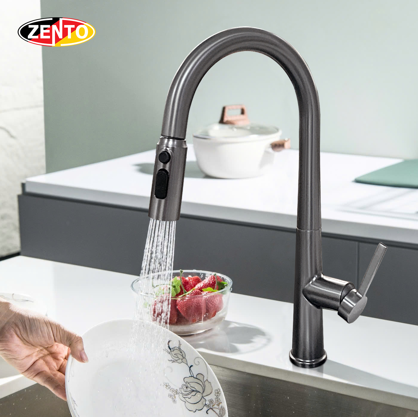 Vòi rửa chén bát nóng lạnh Pulldown Spray ZT5523-Gr (Dây rút)