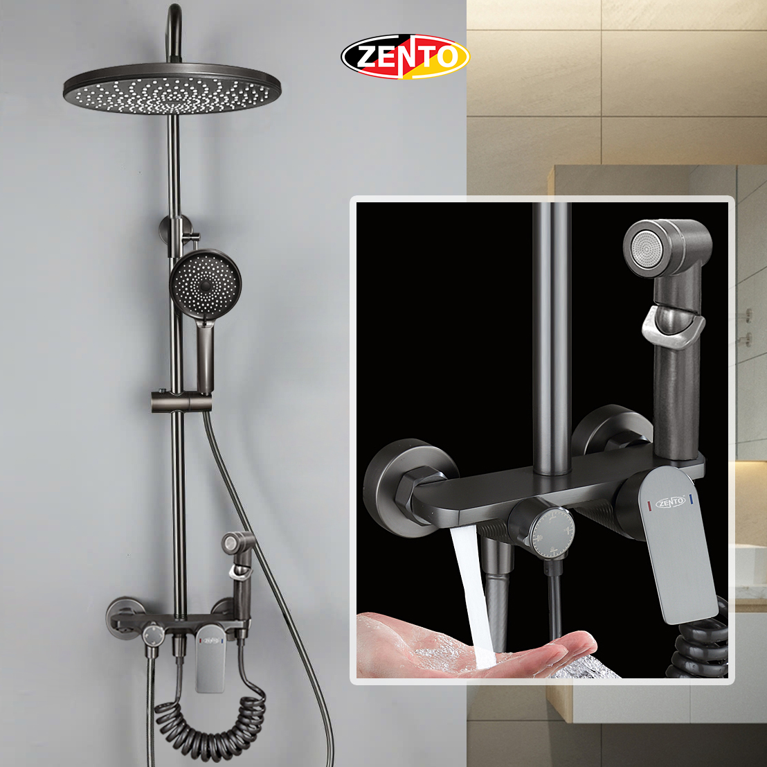 Bộ sen cây nóng lạnh 4in1 Zento ZT8156-Gr Bộ sen cây nóng lạnh 4in1 Zento ZT8156-Gr