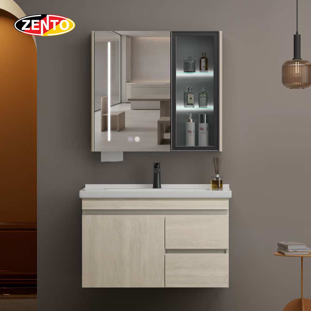 Bộ tủ lavabo gương đèn Led LV1154-Beige wood grain (E02)