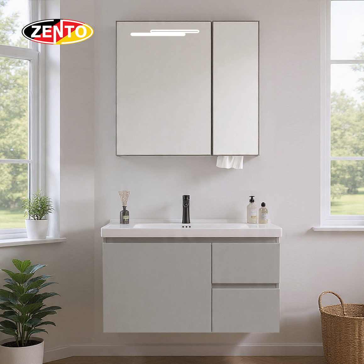 Bộ tủ lavabo gương đèn Led LV1177-Gray (L56)