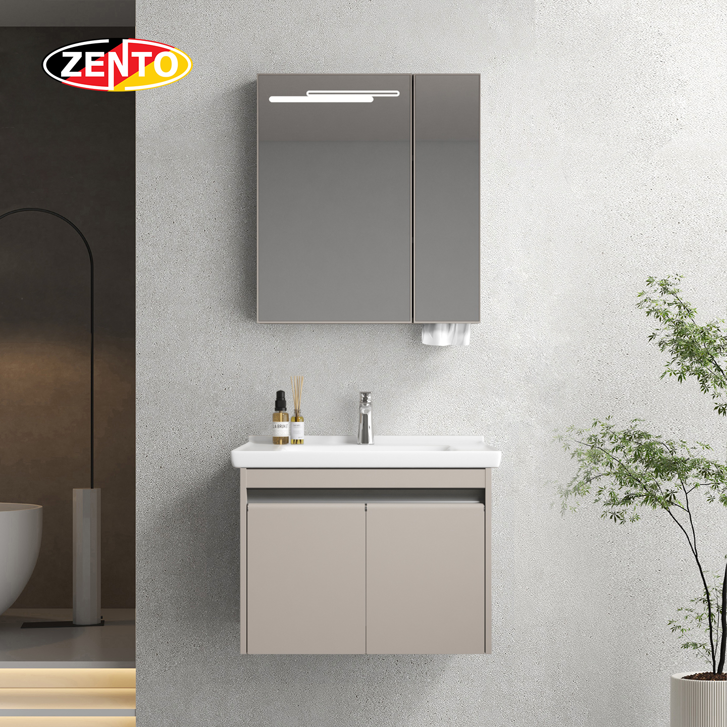 Bộ tủ lavabo gương đèn Led LV1174-Brown (L52-600x400mm)