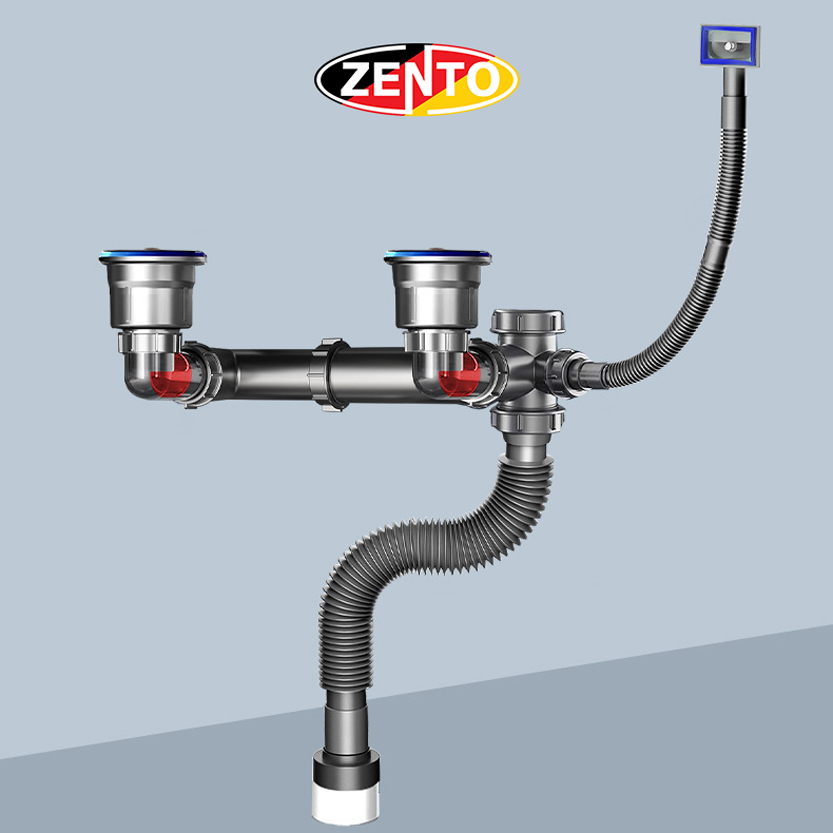 Bộ xi phông, ống xả chậu rửa chén, bát 2 hố cao cấp XP422