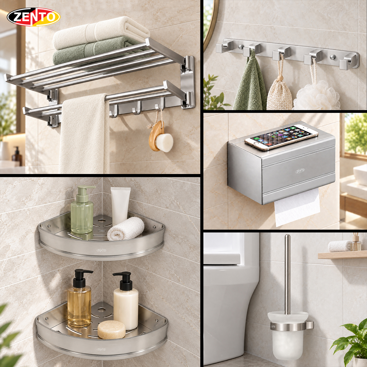 Bộ 5 phụ kiện nhà tắm Zento AL20 (Aluminum)