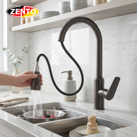 Vòi rửa chén bát nóng lạnh Pulldown Spray SUS5514-Gr (Dây rút)