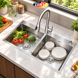 Chậu rửa chén bát inox 2 hố cân HD7843-304HM-C Chậu rửa chén bát inox 2 hố cân HD7843-304HM-C