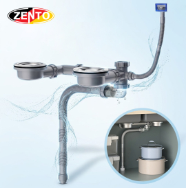 Bộ xi phông, ống xả chậu rửa chén, bát 2 hố cao cấp XP415